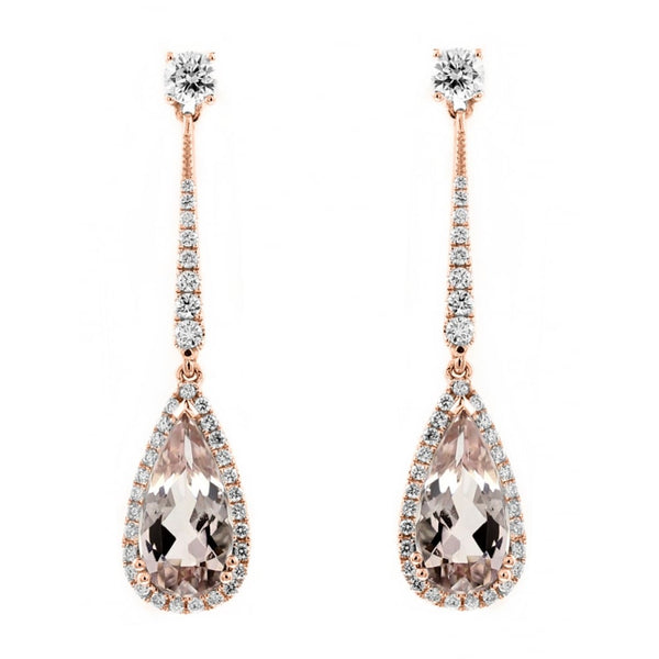 18ct rose gold 5.67ct morganite & 0.85ct diamond drop earrings