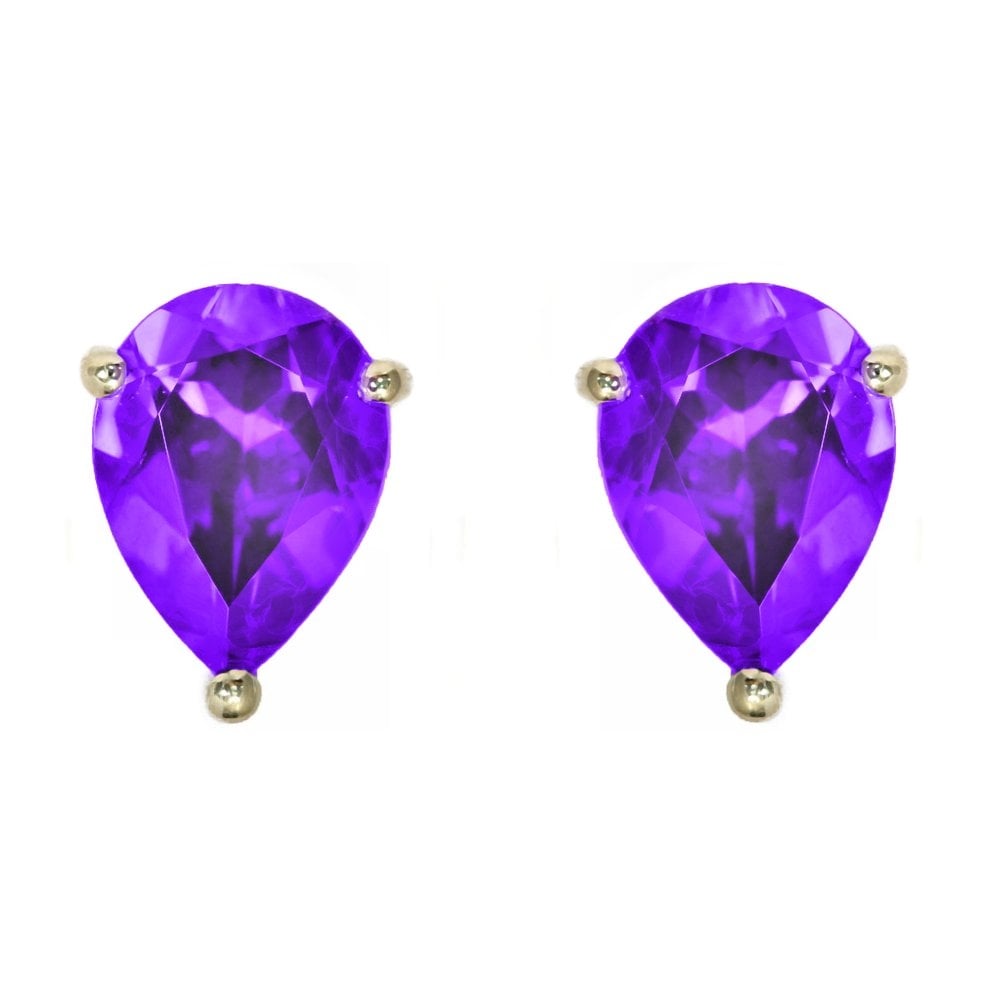 9ct yellow gold 7mm x 5mm amethyst stud earrings