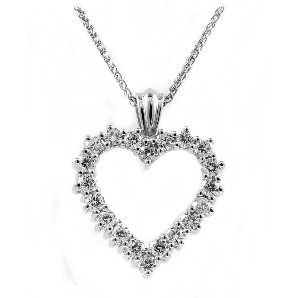 Platinum 1.00ct open heart shaped diamond pendant