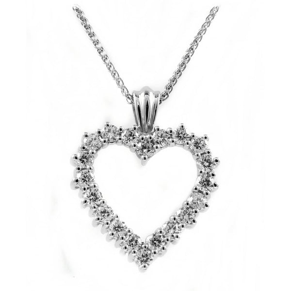 Platinum 1.00ct open heart shaped diamond pendant