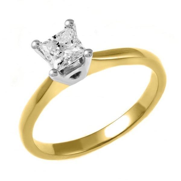 18ct yellow gold 0.30ct D VS2 GIA princess cut diamond ring