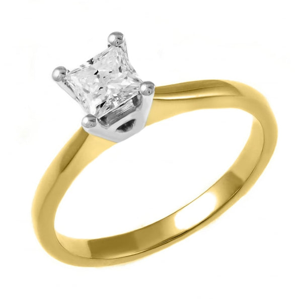 18ct yellow gold 0.45ct E VS2 GIA princess cut diamond ring
