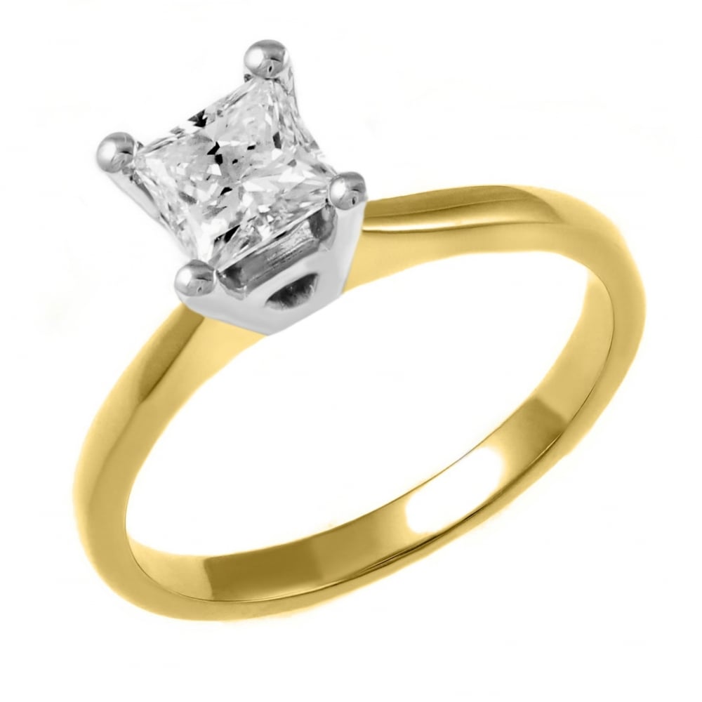 18ct yellow gold 1.01ct F VS2 GIA princess cut diamond ring