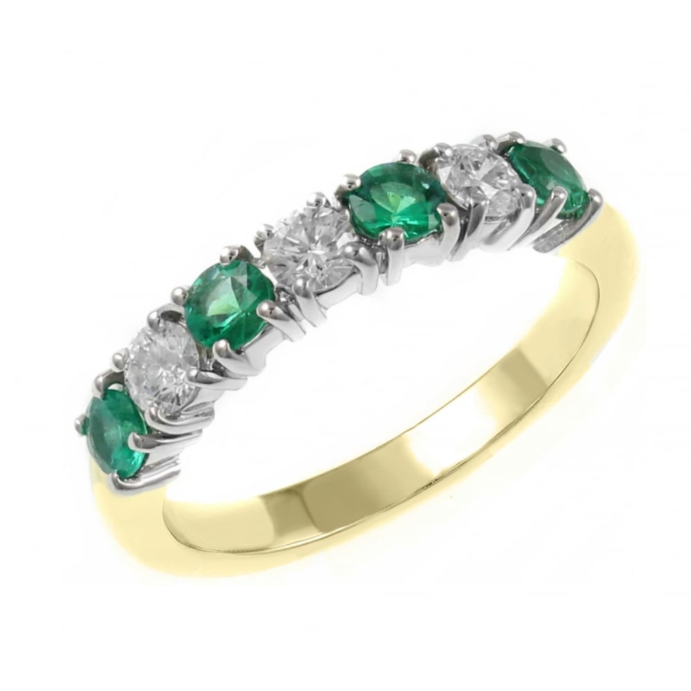 18ct yellow gold 0.48ct emerald & 0.33ct diamond 7 stone ring
