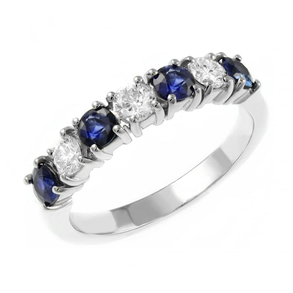 Platinum 0.59ct sapphire & 0.33ct diamond 7 stone ring