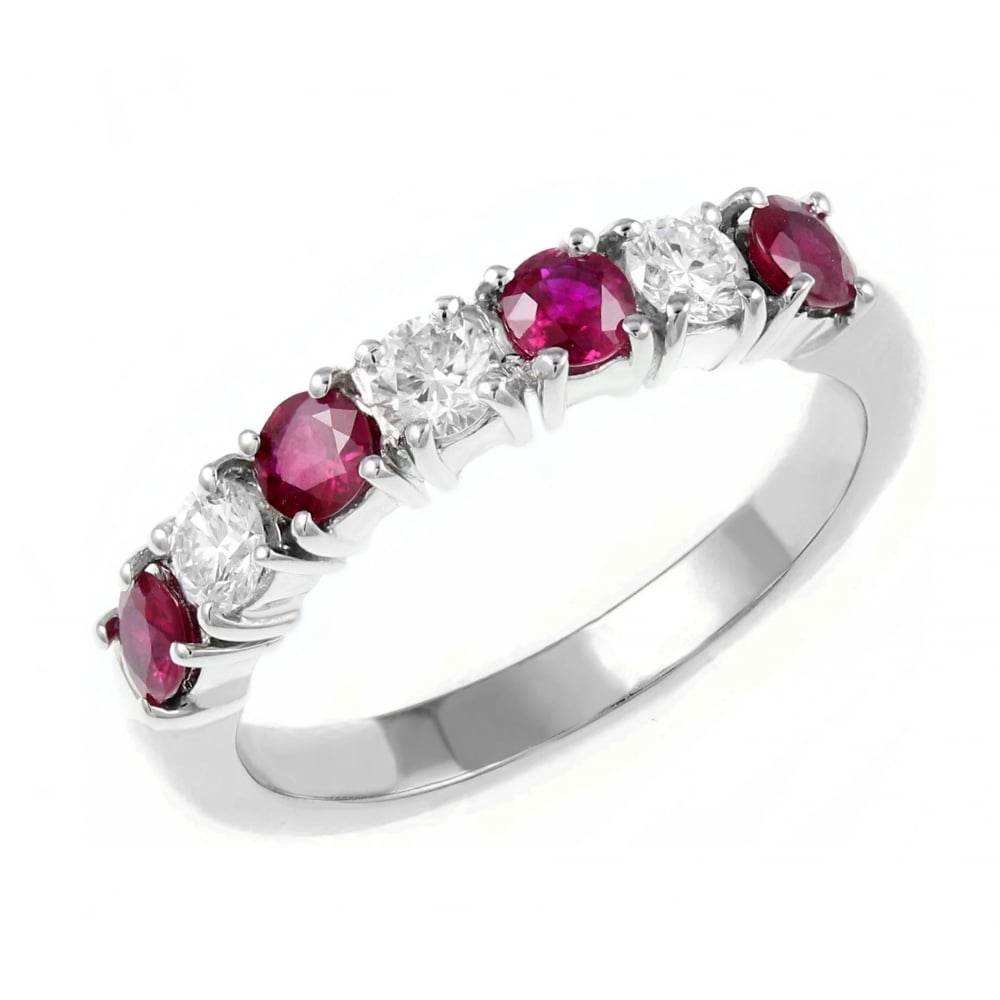 Platinum 0.70ct Ruby & 0.45ct Diamond 7 Stone Ring