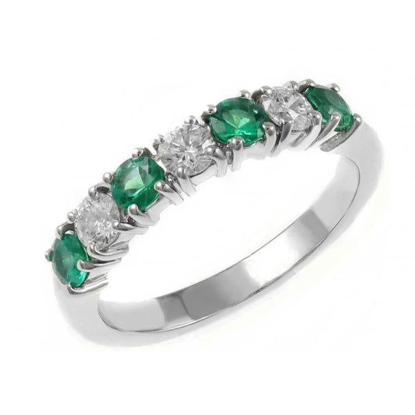 Platinum 0.58ct emerald & 0.45ct diamond 7 stone ring