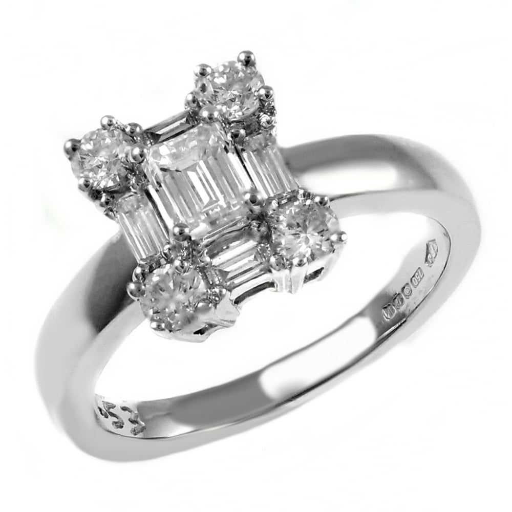 Platinum 1.09ct rectangular diamond cluster ring
