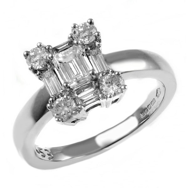 Platinum 1.09ct rectangular diamond cluster ring