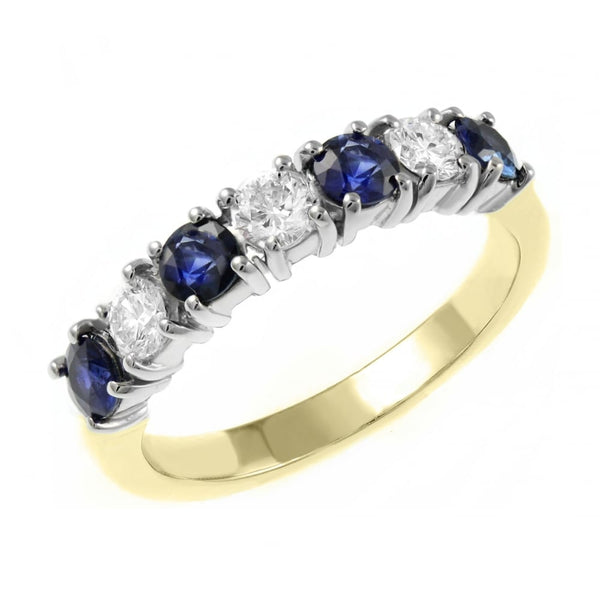 18ct yellow gold 0.81ct sapphire & 0.45ct diamond 7 stone ring