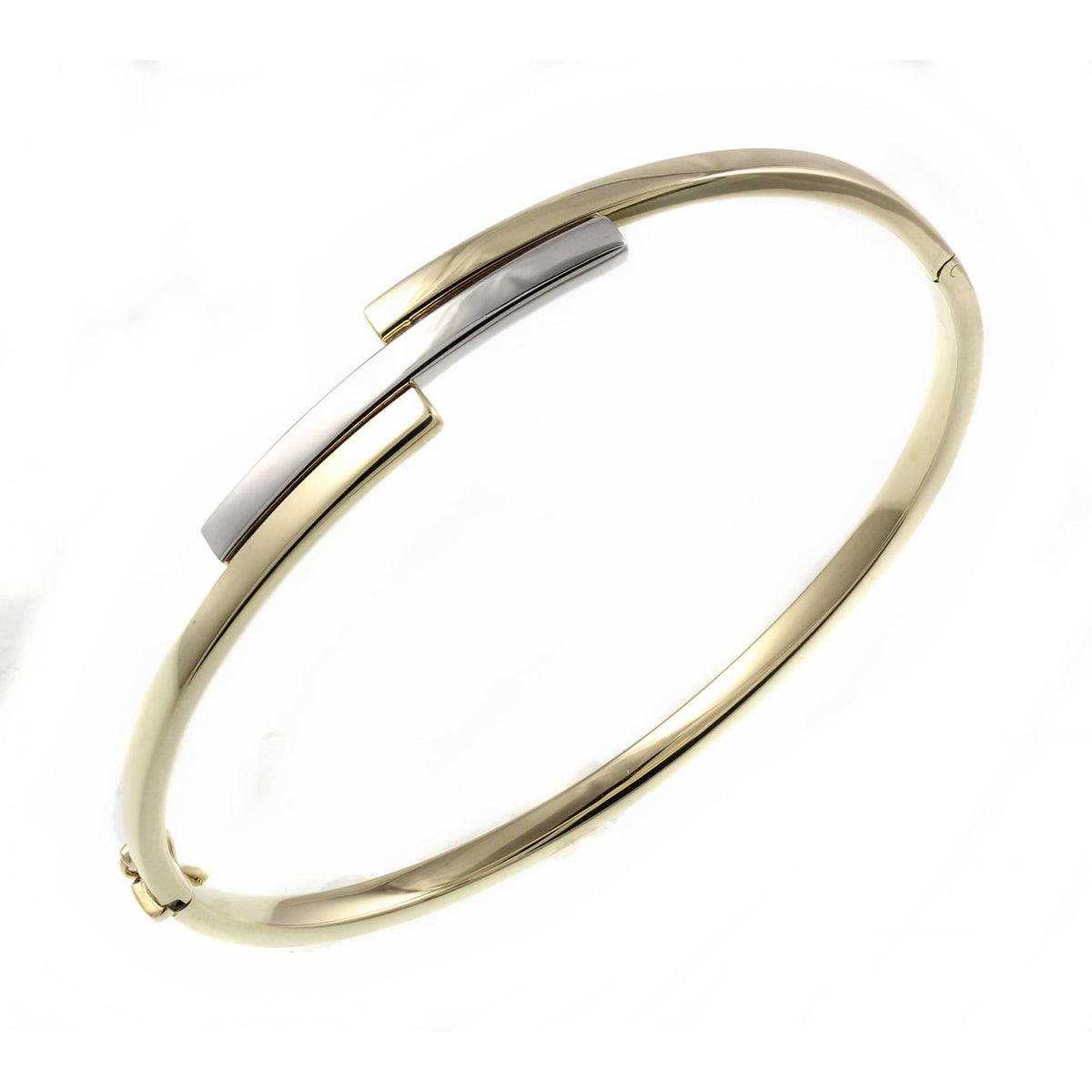 9ct white & yellow gold solid 3 row crossover bangle