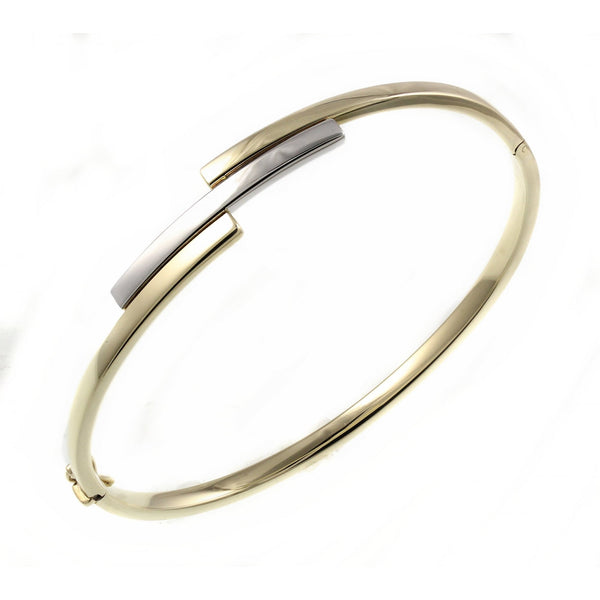 9ct white & yellow gold solid 3 row crossover bangle