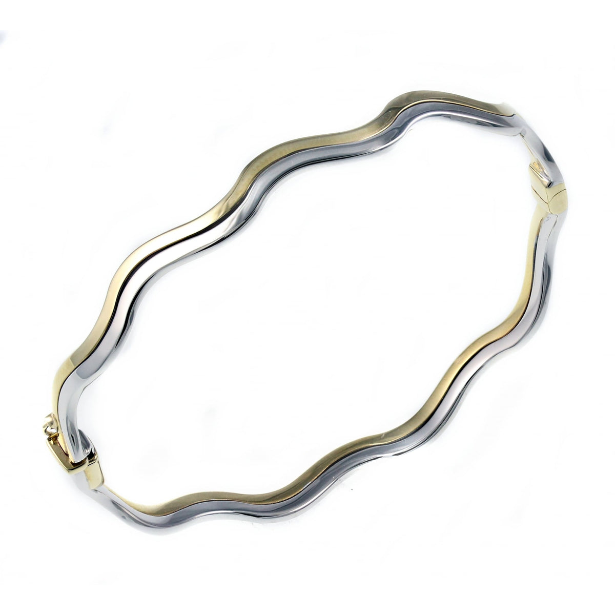 9ct yellow & white gold solid 2 row wavy bangle