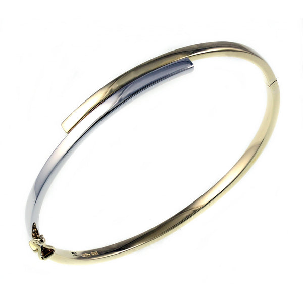 9ct white & yellow gold solid 2 row crossover bangle