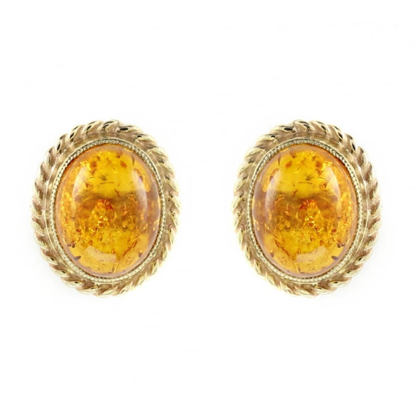 9ct yellow gold 10mm x 8mm cabachon oval amber stud earrings