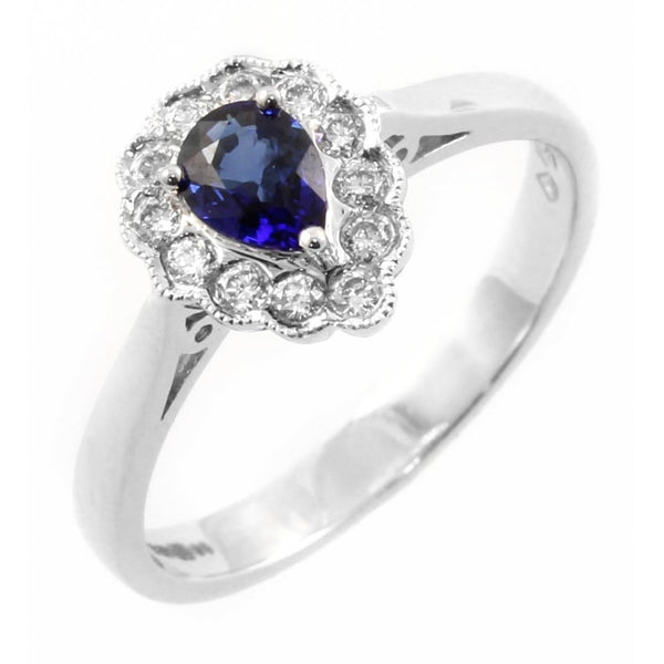 18ct white gold 0.37ct sapphire & 0.17ct diamond cluster ring