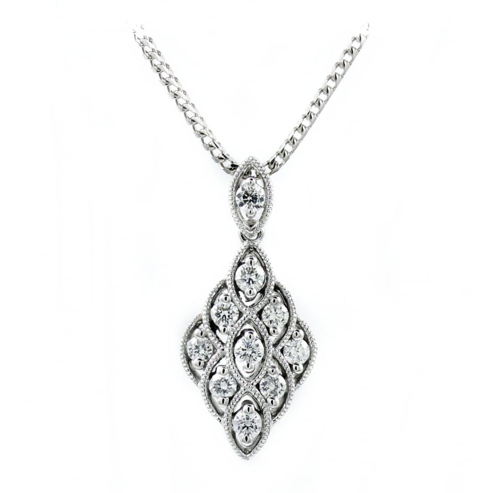 18ct white gold 0.40ct Art Deco style diamond drop pendant