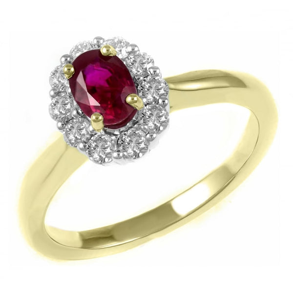 18ct yellow gold 0.66ct ruby & 0.40ct diamond cluster ring