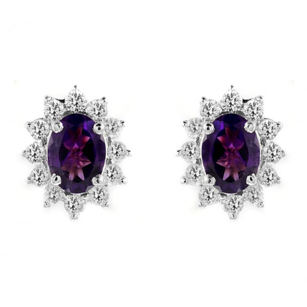 18ct white gold 1.56ct amethyst 0.69ct diamond cluster earrings