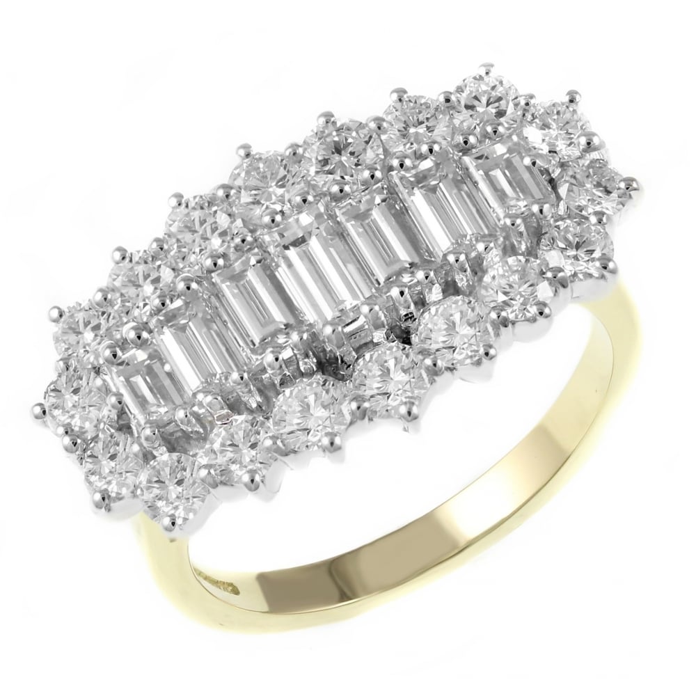 18ct yellow gold 2.50ct baguette cut diamond cluster ring