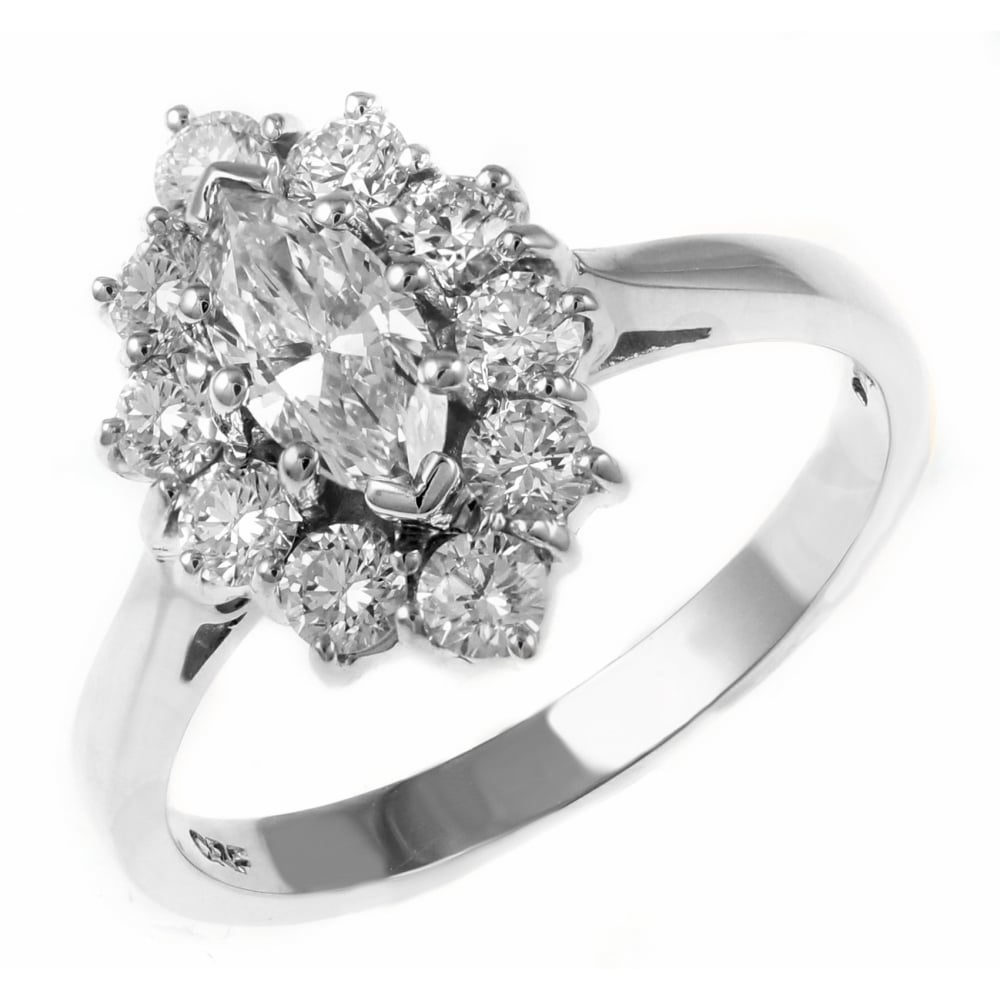 Platinum 1.00ct D Vs2 Gia Marquise Diamond Cluster Ring
