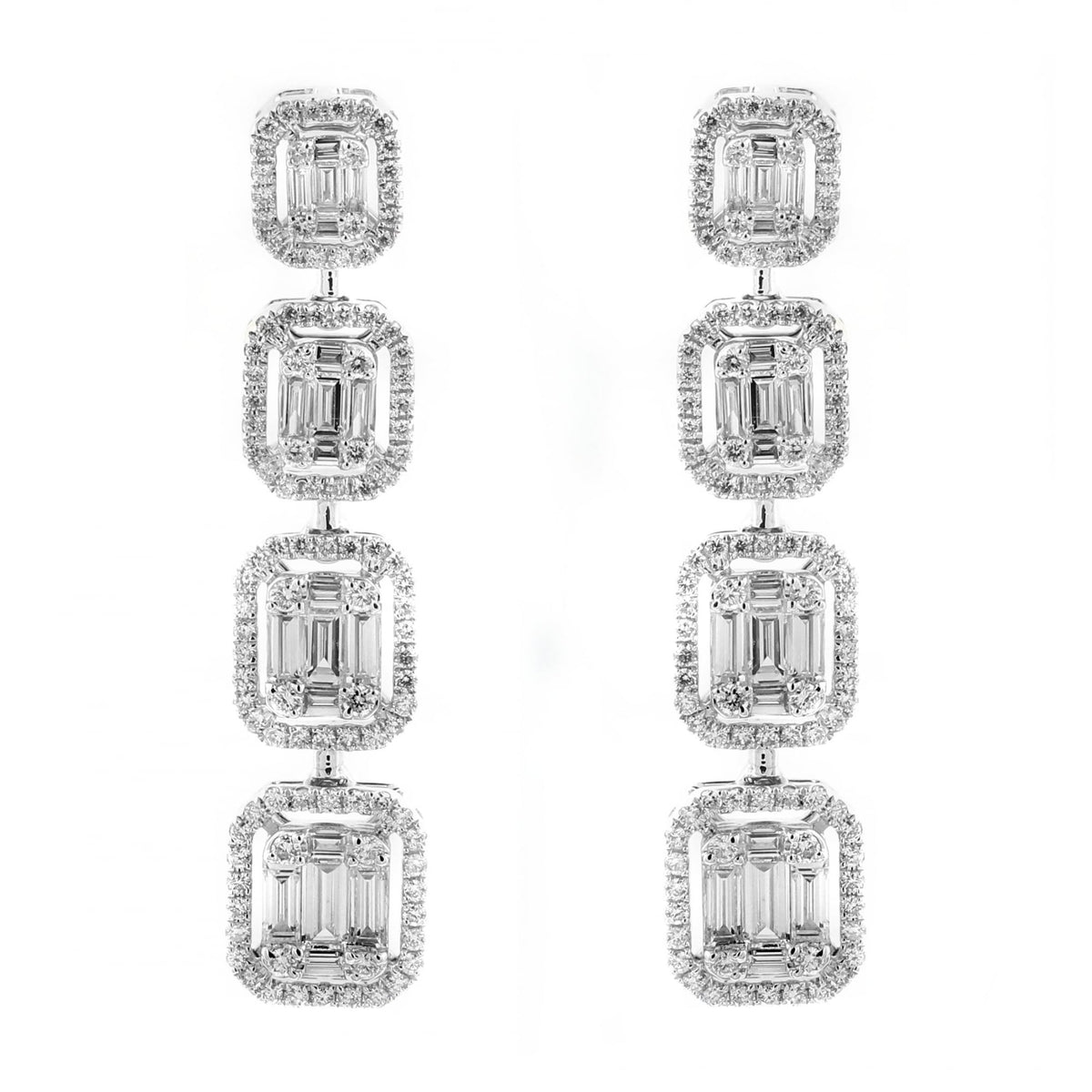 18ct white gold 2.58ct diamond cluster drop earrings