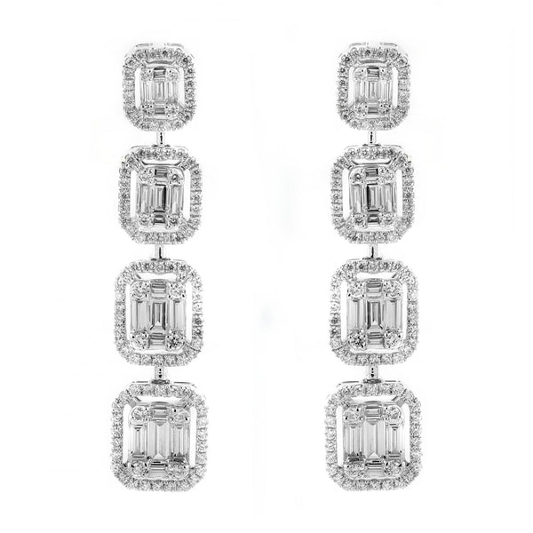 18ct white gold 2.58ct diamond cluster drop earrings