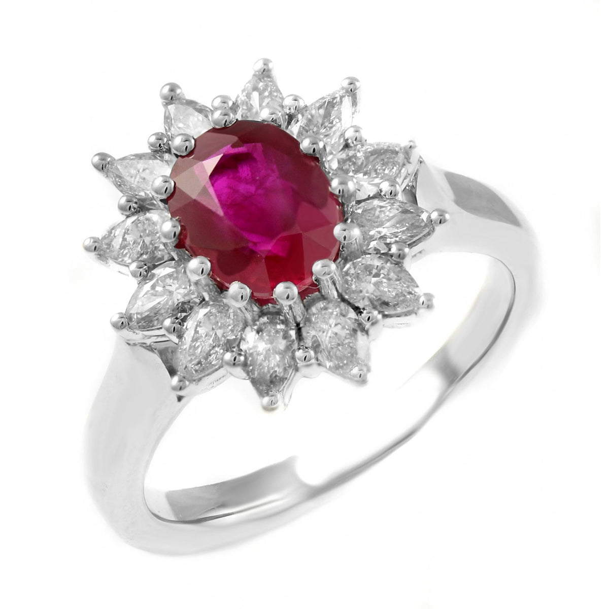 Platinum 1.73ct ruby & 0.90ct diamond flower cluster ring