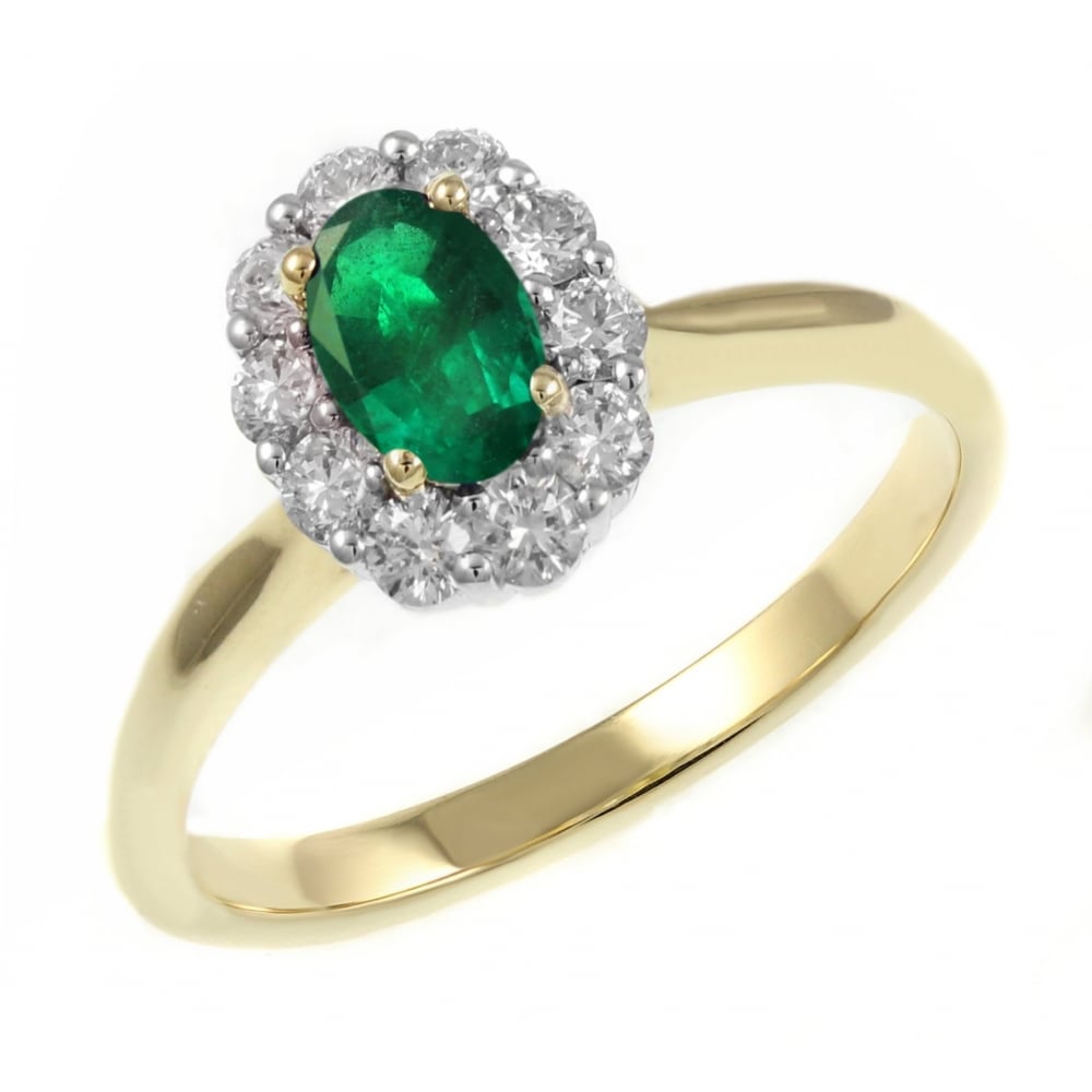 18ct yellow gold 0.44ct emerald & 0.40ct diamond cluster ring