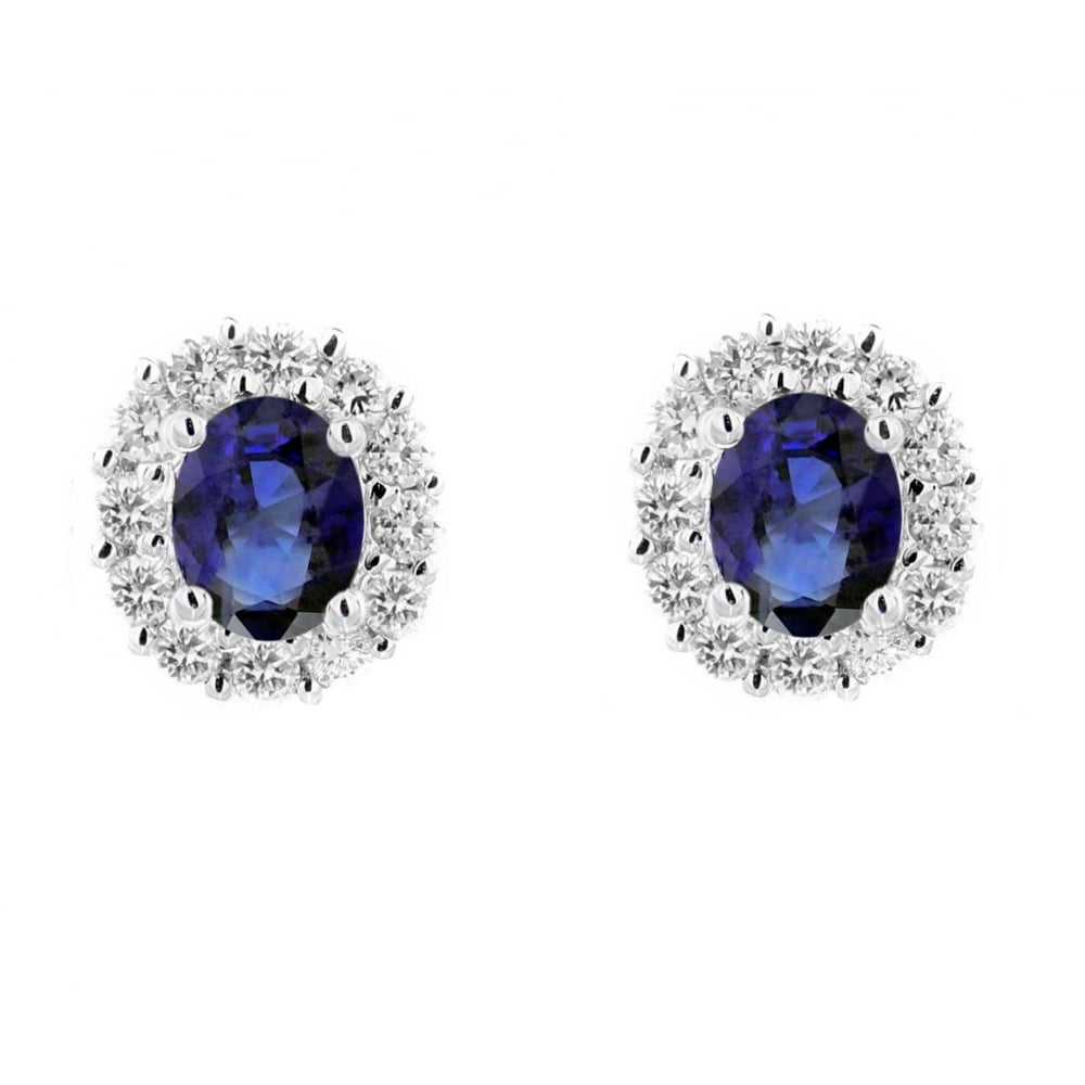 Platinum 1.38ct sapphire & 0.22ct diamond cluster earrings