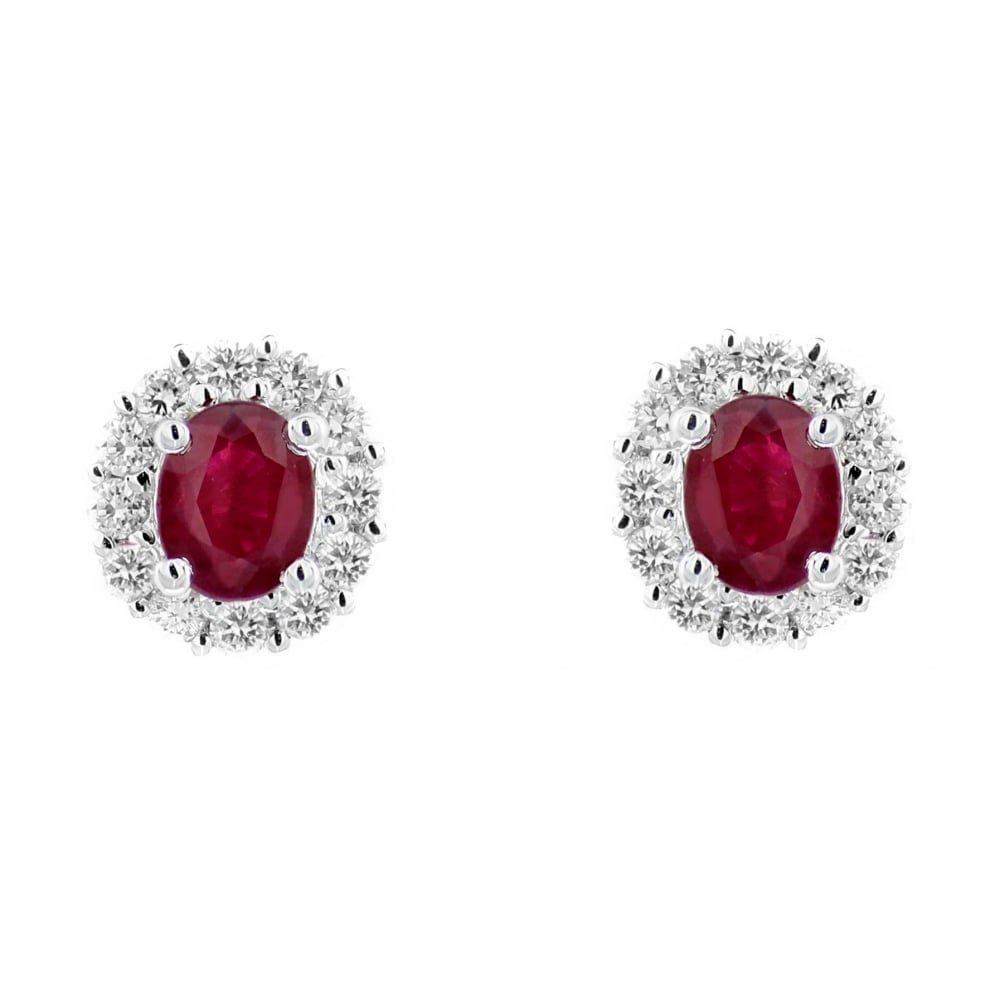 18ct white gold 0.98ct ruby & 0.34ct diamond cluster earrings