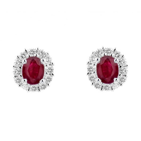 18ct white gold 0.98ct ruby & 0.34ct diamond cluster earrings