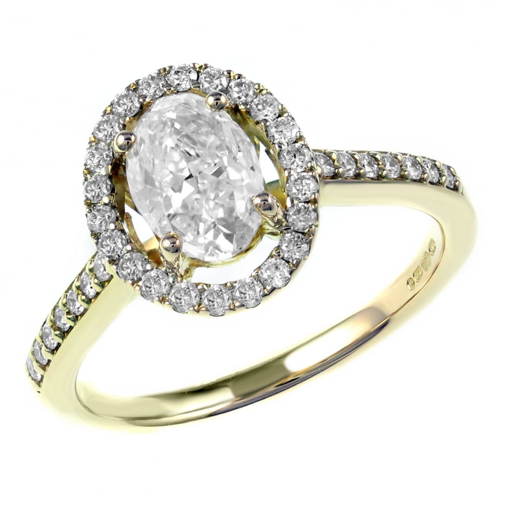 18ct yellow gold 1.01ct E SI1 EGL oval diamond halo ring
