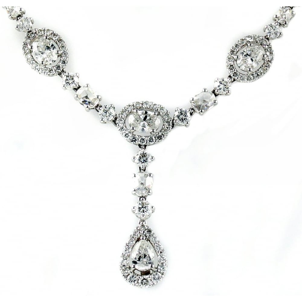 18ct white gold fancy multi cut diamond necklet