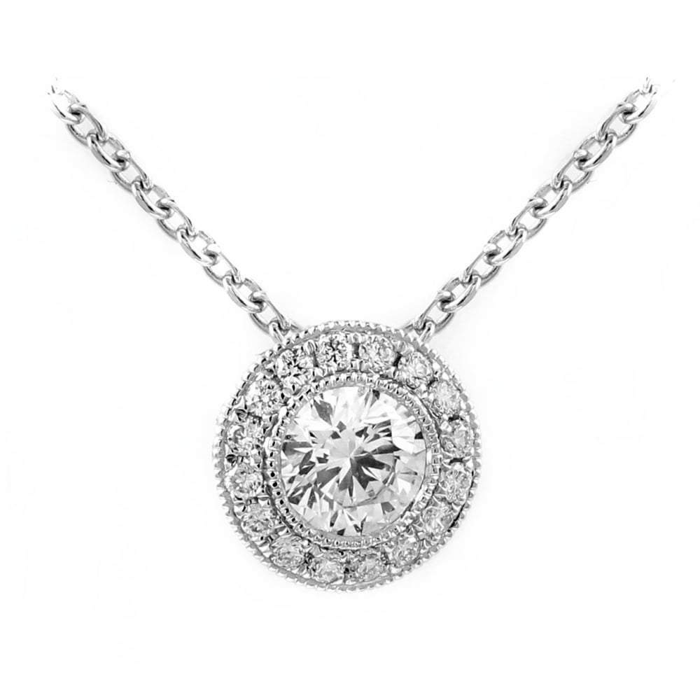 18ct white gold 0.60ct G VS1 GIA round diamond halo pendant