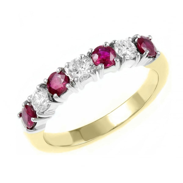 18ct yellow gold 0.63ct ruby & 0.33ct diamond 7 stone ring