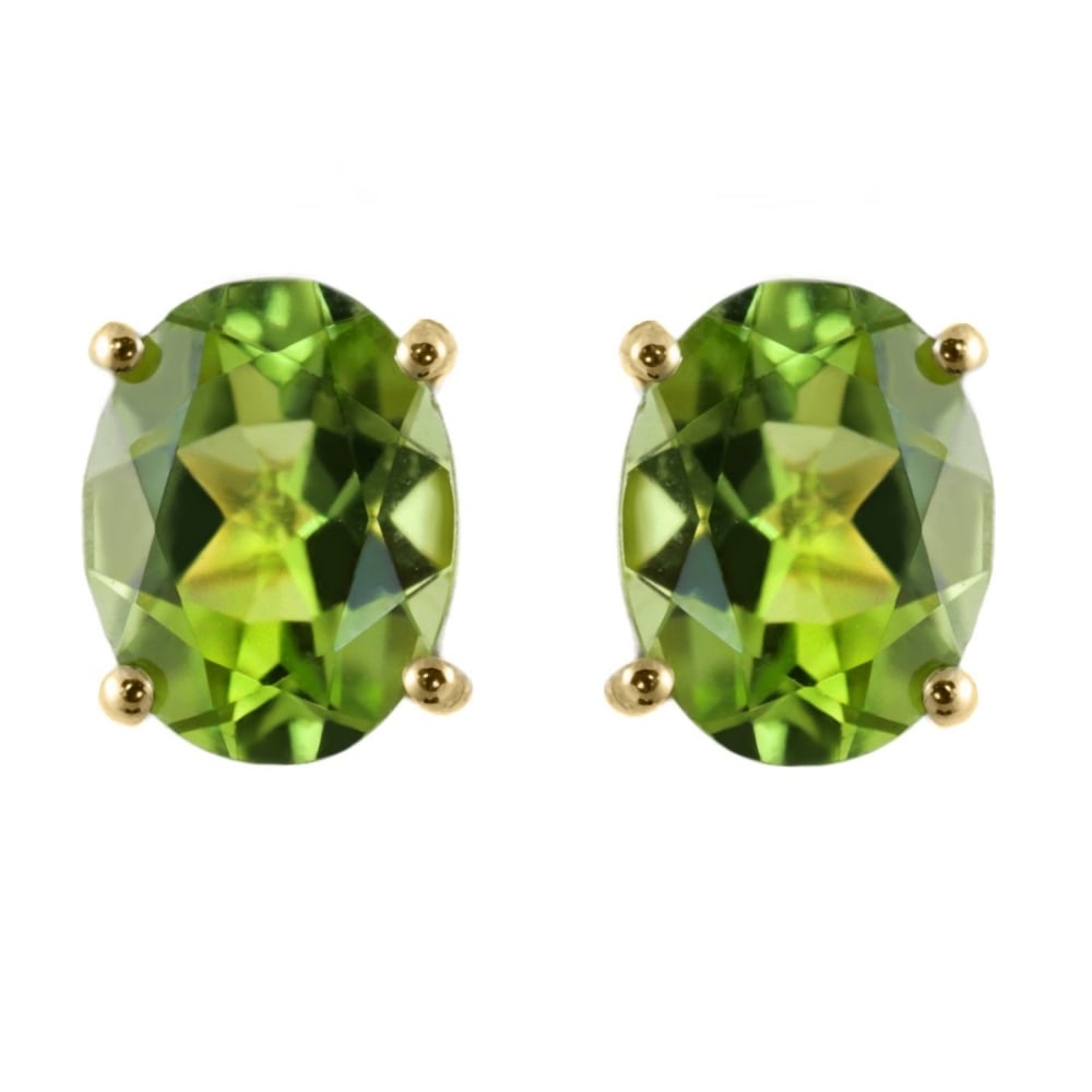 9ct yellow gold 9mm x 7mm oval peridot stud earrings