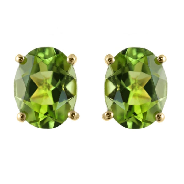9ct yellow gold 9mm x 7mm oval peridot stud earrings