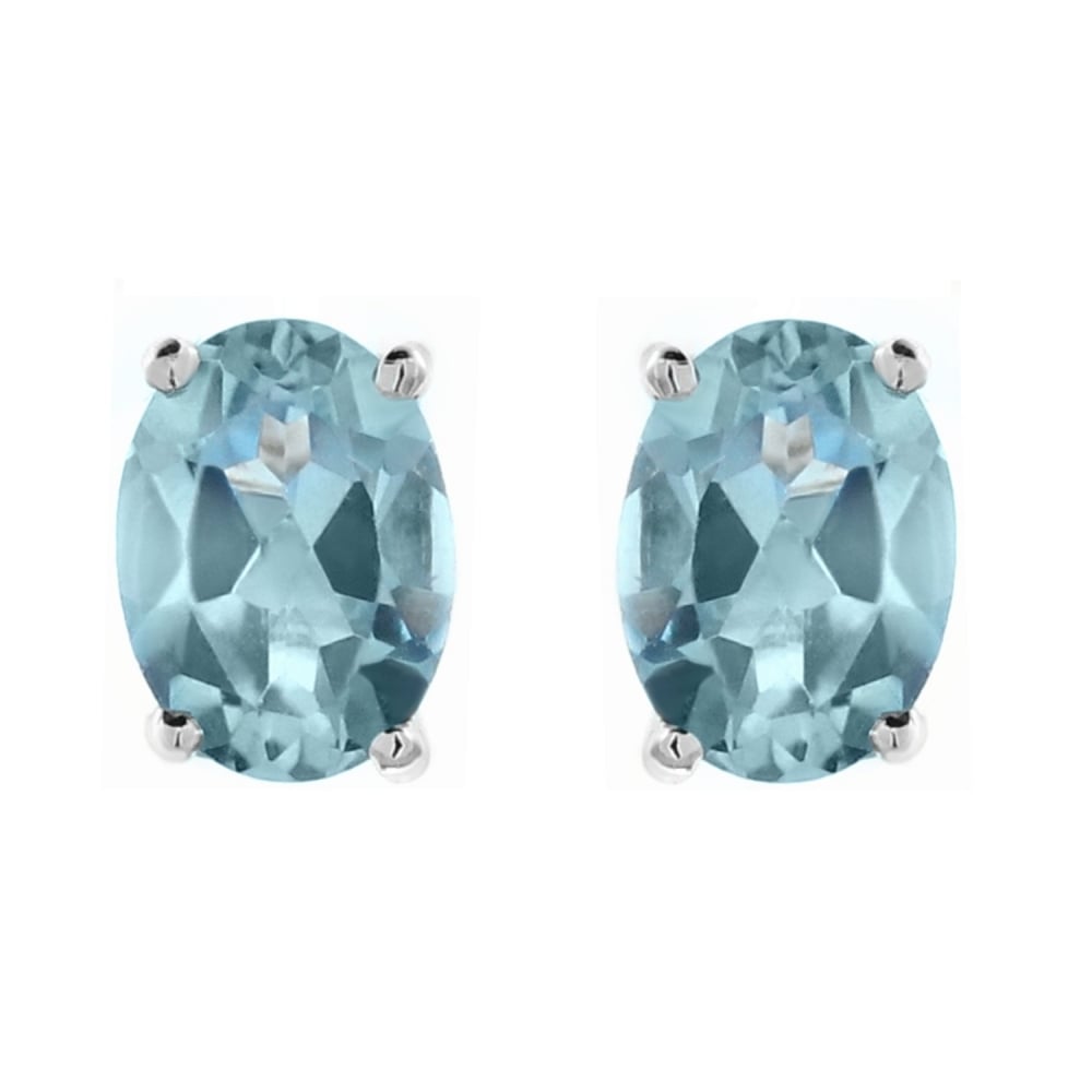 9ct white gold 8mm x 6mm oval aquamarine stud earrings