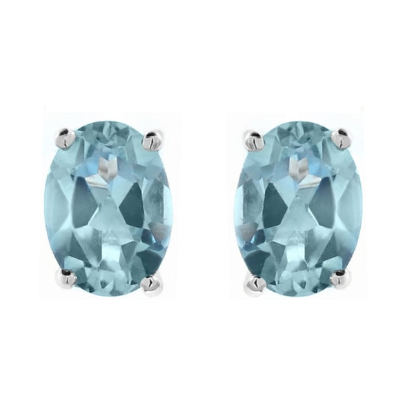 9ct white gold 8mm x 6mm oval aquamarine stud earrings