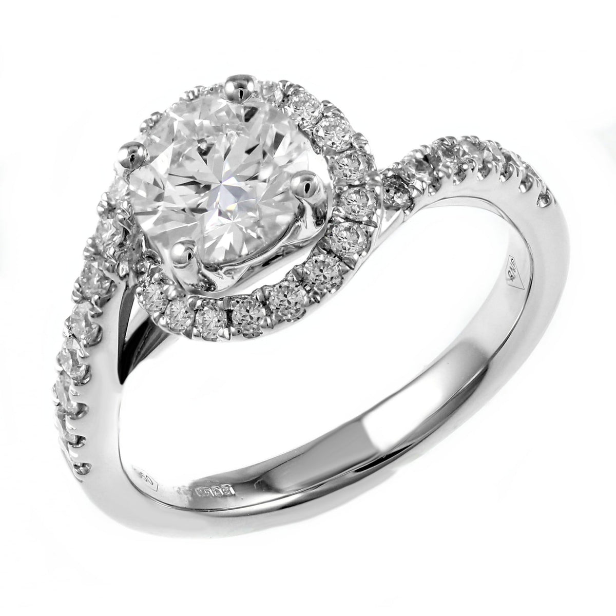 Platinum 0.82ct D SI1 EGL round brilliant cut diamond twist ring