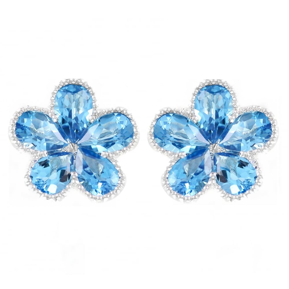 18ct white gold 2.41ct blue topaz & diamond cluster earrings