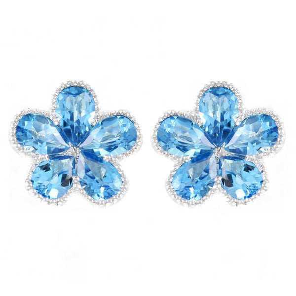 18ct white gold 2.41ct blue topaz & diamond cluster earrings