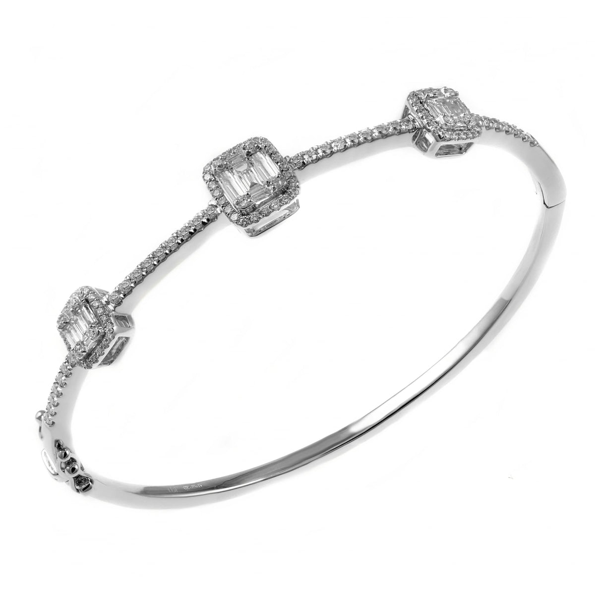18ct white gold 1.41ct diamond cluster bangle