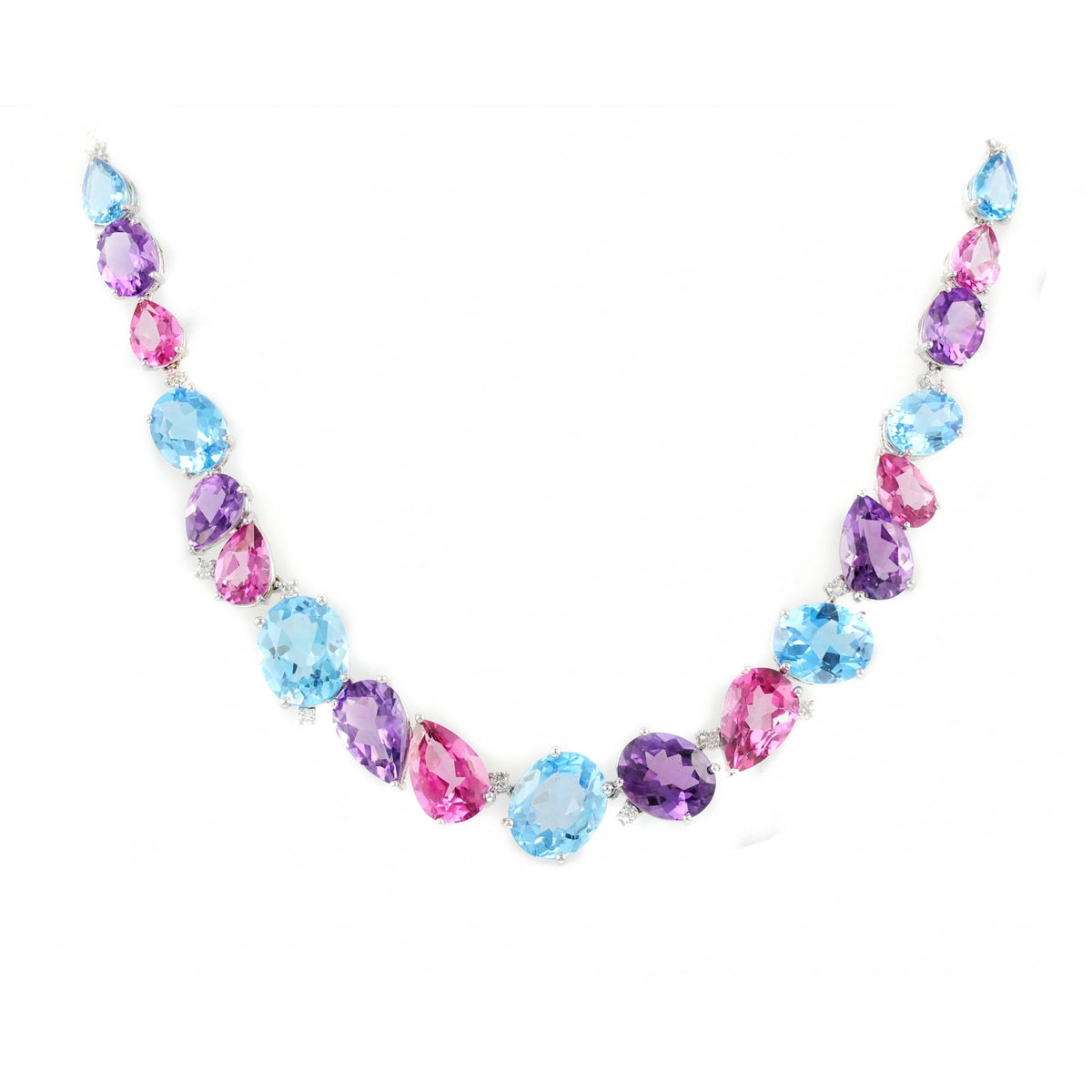 18ct white gold 71.69ct mutli gemstone & 0.51ct diamond necklace
