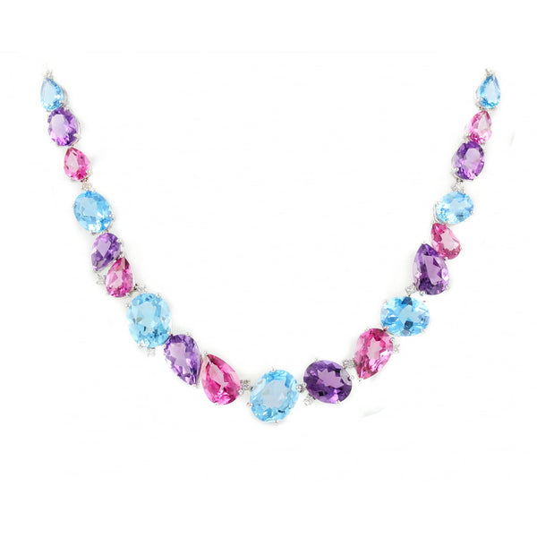 18ct white gold 71.69ct mutli gemstone & 0.51ct diamond necklace