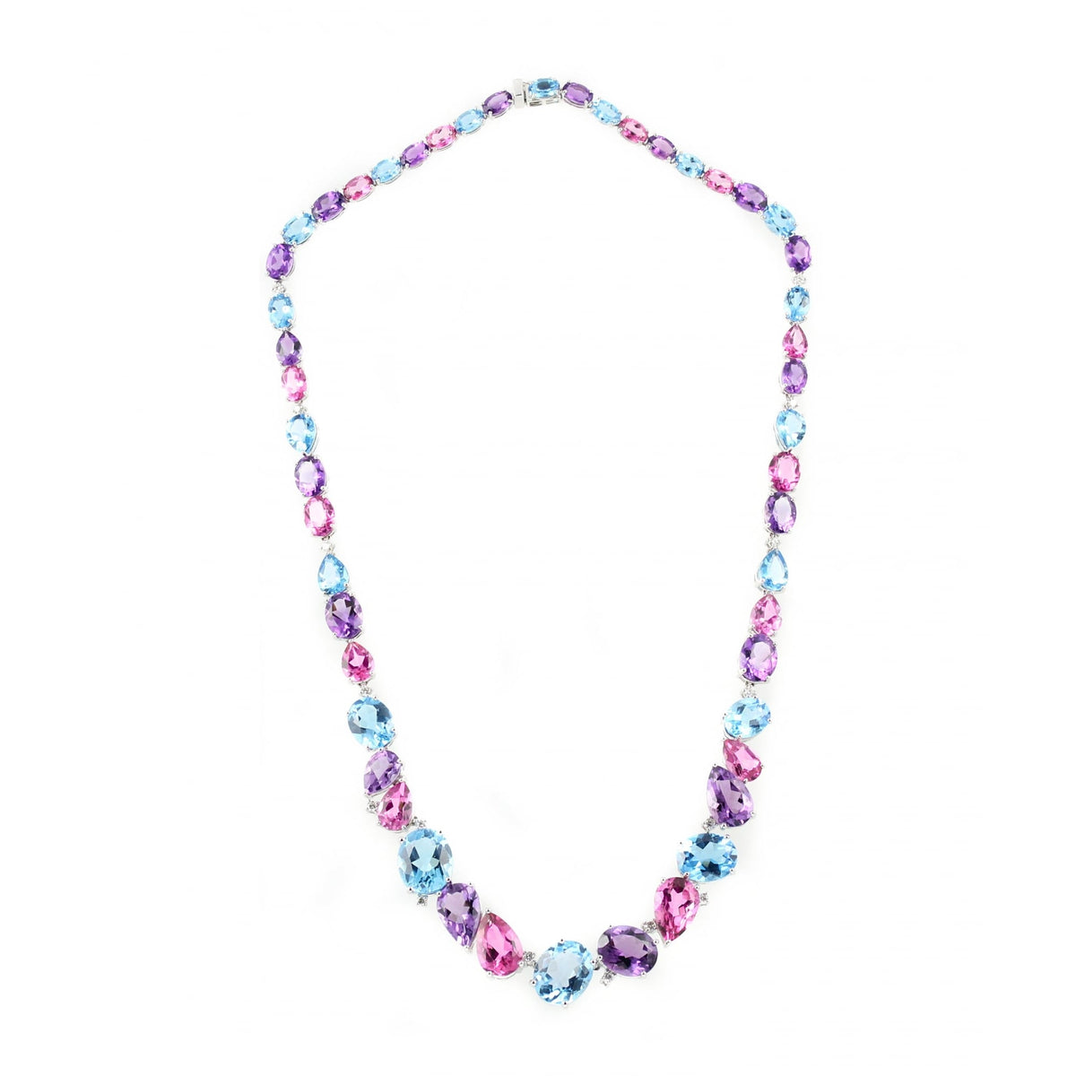 18ct white gold 71.69ct mutli gemstone & 0.51ct diamond necklace