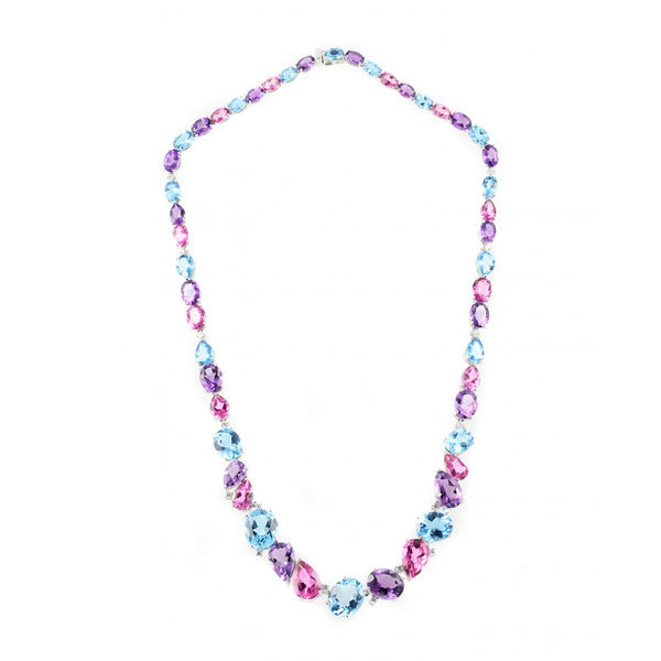 18ct white gold 71.69ct mutli gemstone & 0.51ct diamond necklace