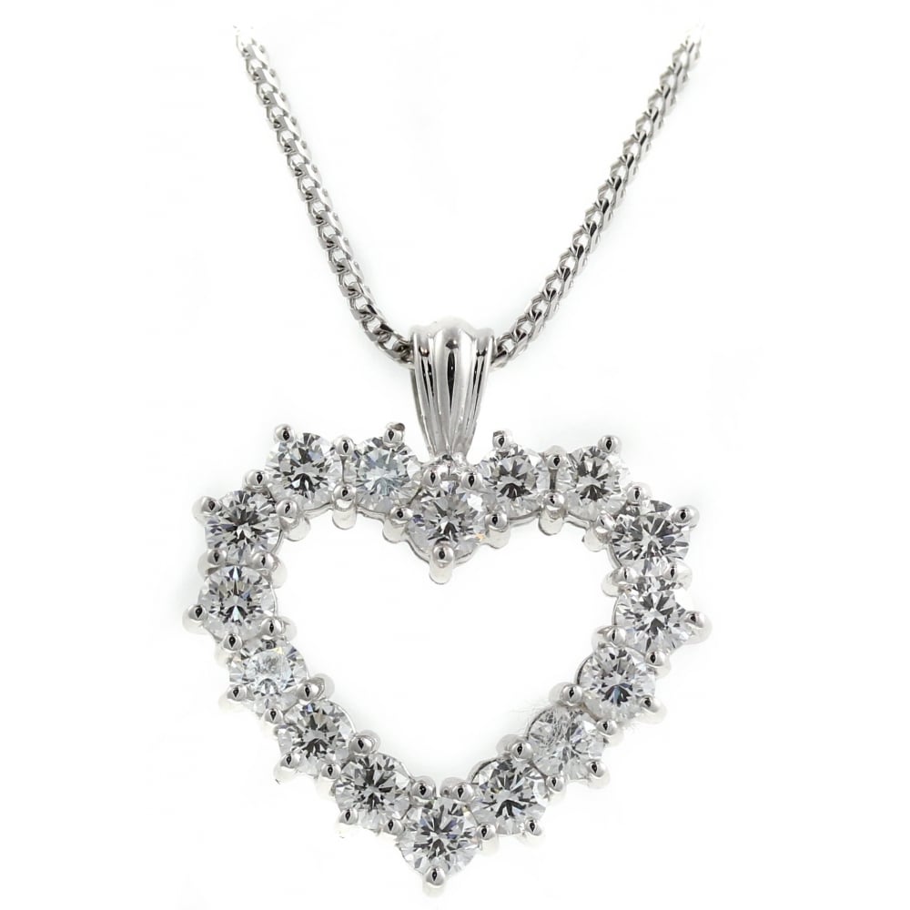 18ct white gold 0.40ct open heart shaped diamond pendant