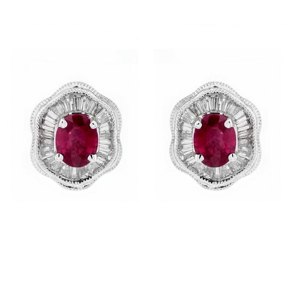 18ct white gold 0.75ct ruby & 0.51ct diamond cluster earrings